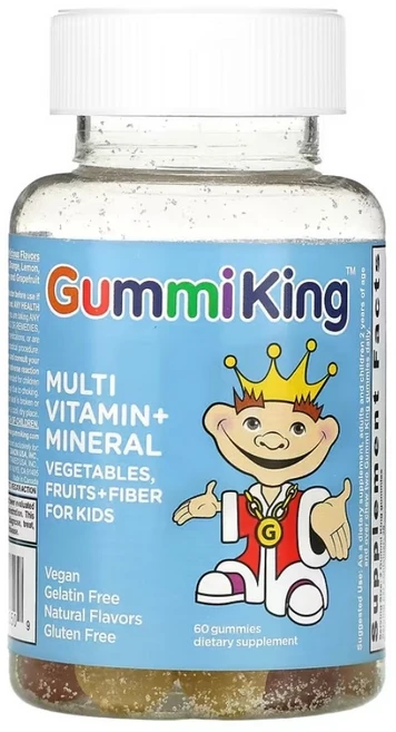 GummiKing 종합비타민 + 미네랄 야채 과일 + 어린이용 섬유질 구미젤리 60개, 60정 - 쿠팡