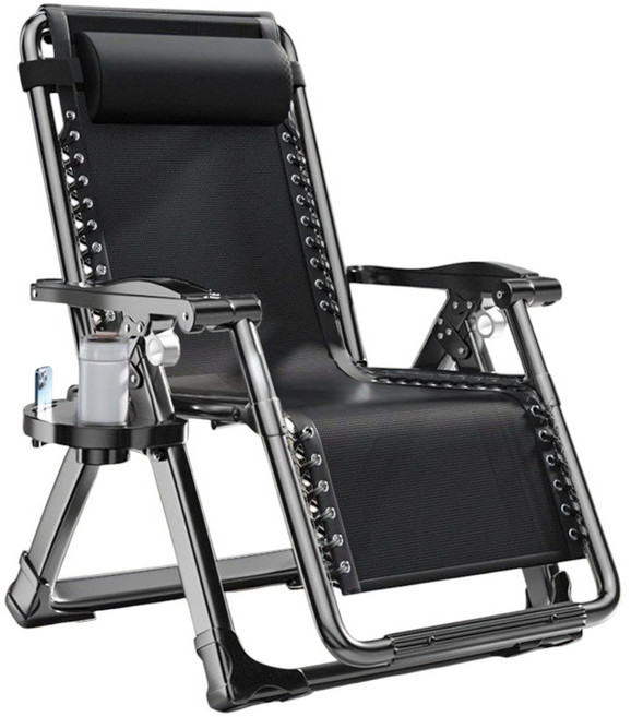 無段式折疊躺椅, 強化方管款折疊涼躺椅贈杯架加頭枕, 1件