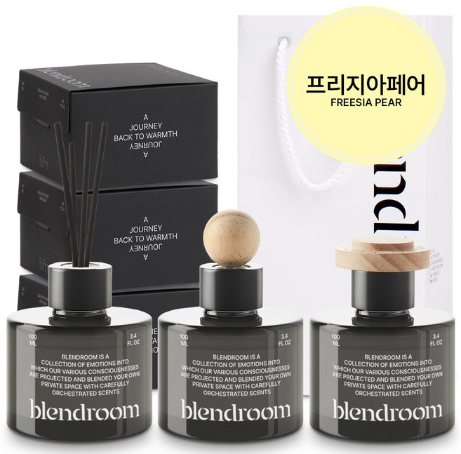 블랜드룸 디퓨저 생일선물 세트 생활용1개+차량용1개+고급형1개+와인쇼핑백, 1개, 생일선물 프리지아페어