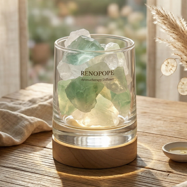 레노포프 스톤디퓨저 무드등 천연 염석 아로마 발향기 방향제, 오션블루, 01 - 선택없음, 1개