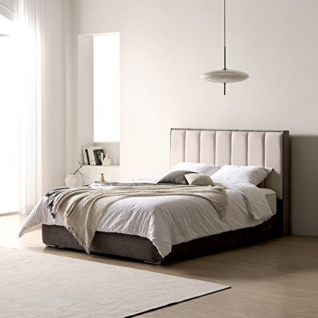 라클라우드 몬테 화이버가드 투톤 패브릭 원단 호텔식 침대프레임 퀸/킹 Q/K, 연그레이 + 진그레이