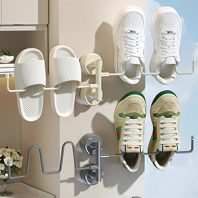 WINGO 신발 운동화 건조대 접이식 흡착식 빨래건조대 신발걸이, 아이보리