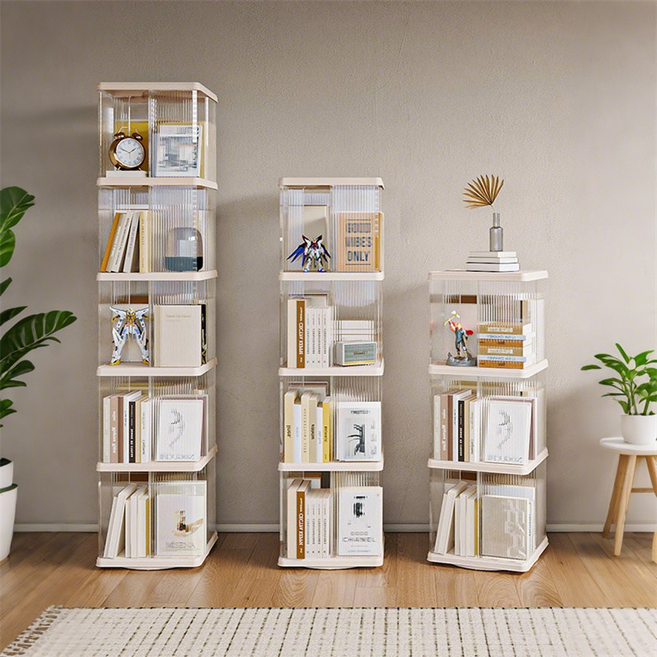 360도 회전 책꽂이 회전 정리함 거실 수납장, 흰색, 4단