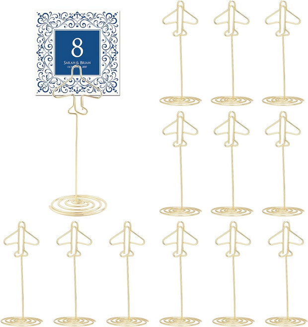 비행기 모양 메탈 메모 클립 카드 홀더 사진 웨딩 파티 데스크 인테리어 소품, 밝은 금색