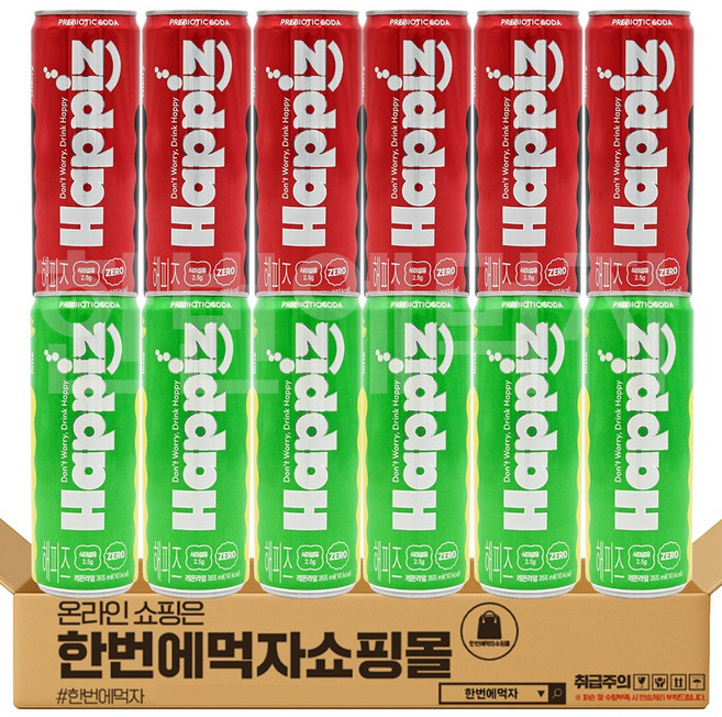 [한번에먹자] 과즙탄산음료 혼합 / 해피즈 레몬라임 + 해피즈 팝핑체리, 12개, 355ml