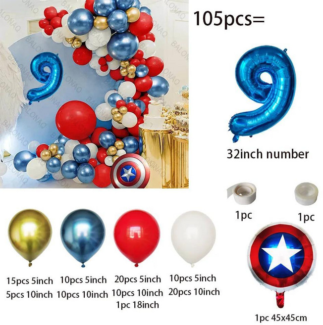 어벤져스 캡틴 아메리카 쉴드 다리미 맨 히어로 라텍스 풍선 배너 생일 파티 장식 샤워 글로보, 1개, 18. style-9 / A. as picture
