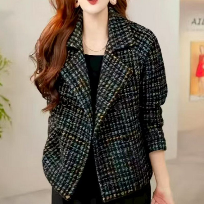 FANSYLI 가을 겨울 쇼트 트위드 코트 여성 고급 통근 양복 모직 코트 패션 빅사이즈 루즈한 캐주얼 재킷 X2410O22