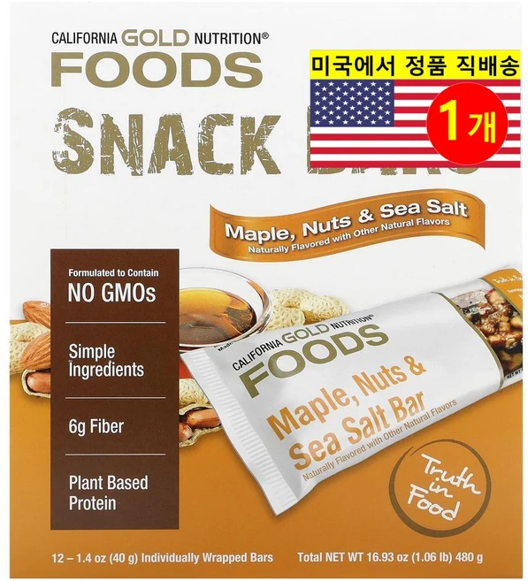 California Gold Nutrition 운동 전 후 메이플 씨 솔트 프로틴 바 12개입 480g 1개 - 쿠팡