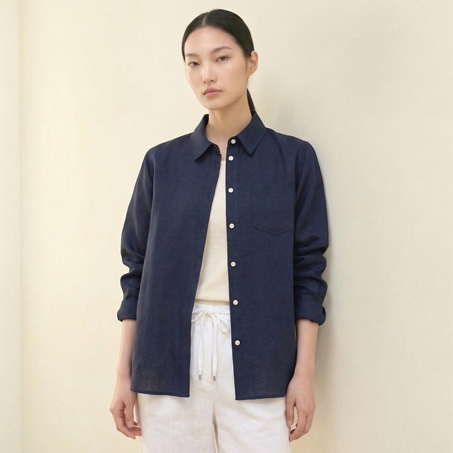 여성 린넨100 루즈핏 프렌치 셔츠 블라우스