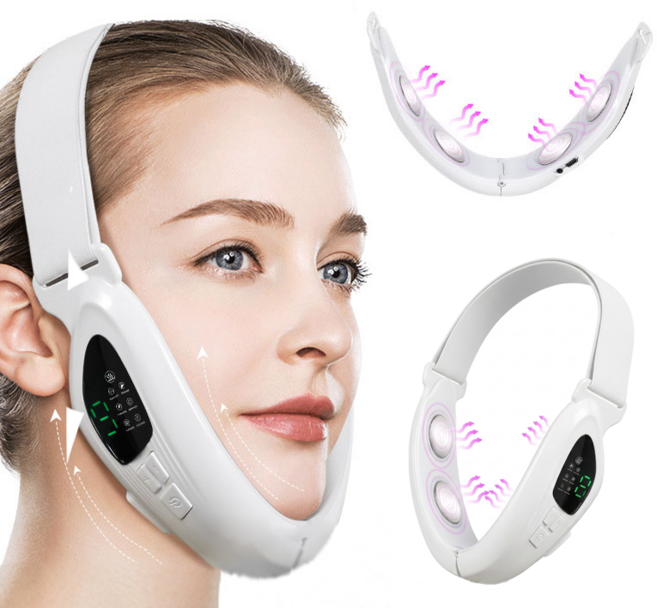 GURAN 브이라인 얼굴 마사지기 ems 미세전류 LED케어 이중턱 리프팅 마사지기, 화이트, S1