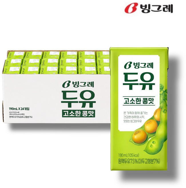 빙그레 두유 고소한 콩맛, 24개, 190ml