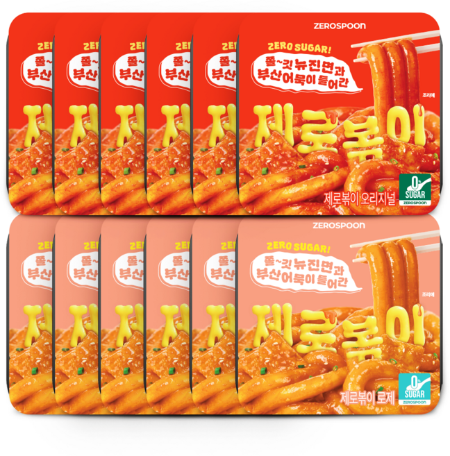 제로볶이 무설탕 뉴진면 떡볶이 혼합, 12개, 240g