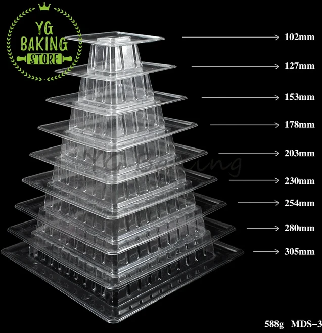 원형 및 사각형 마카롱 디스플레이 타워 웨딩 케이크 장식 도구 PVC 스탠드 주방 베이킹 5 층 9/10, 05 MDS-3 with box
