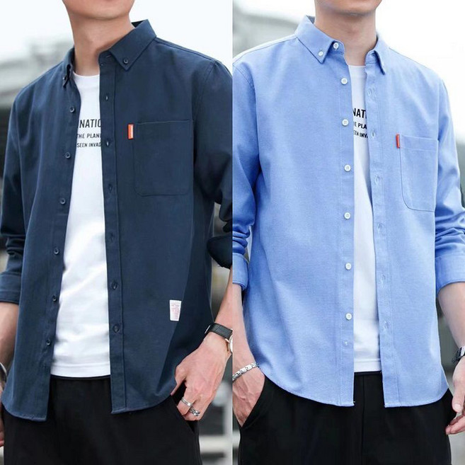 봄 가을 1+1 남자 셔츠 남방 캐주얼 남성 긴팔 셔츠 상의 데일리 솔리드 셔츠 남방 CY