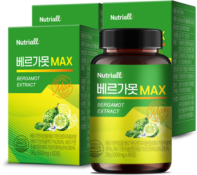 뉴트리올 베르가못 MAX 100% 정품 HACCP 식악처인증, 3개, 60정