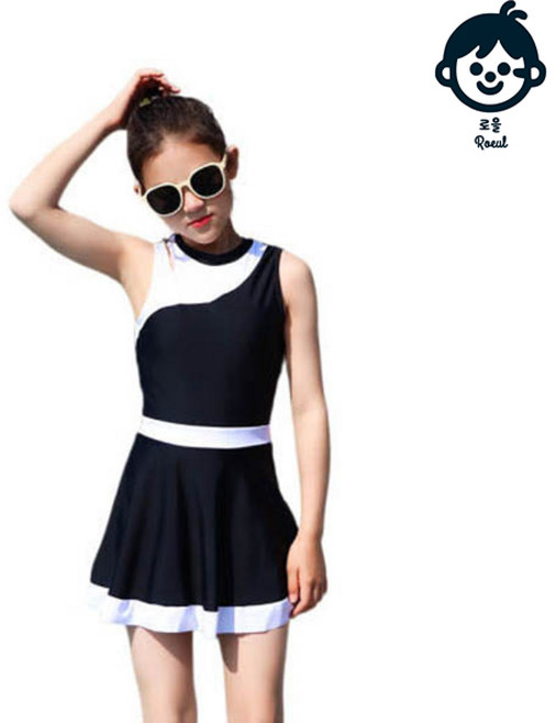 로을 초등학생 여아수영복 스커트 민소매 실내 생존수영 래쉬가드