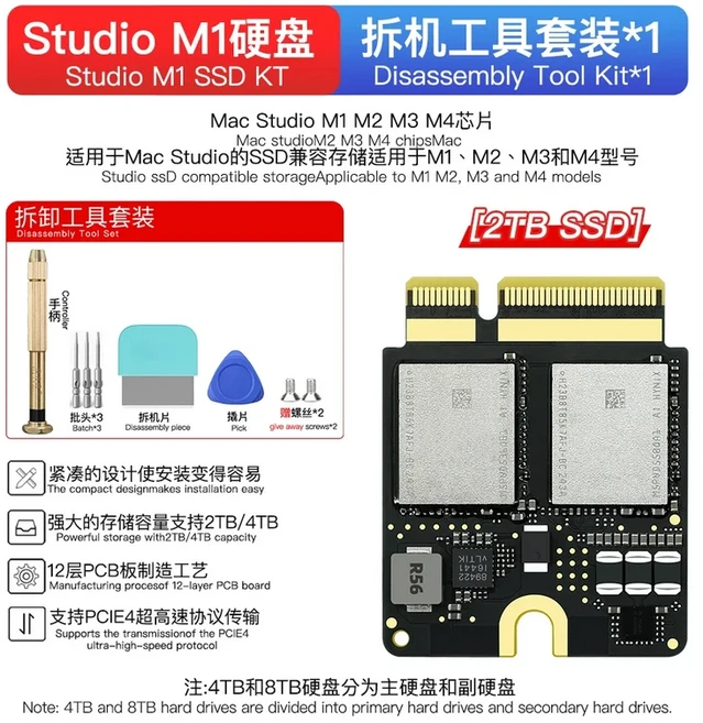 미니 PC4TB 하드 디스크 업그레이드 키트 소형 플레이트 Mac Studio SSD M1 M2 M3 M4 PRO MAX 용 울트라, 06 M1 STUDIO SSD 2TB
