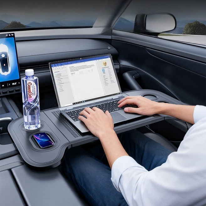 베베어스 차량용 2단 접이식 멀티 테이블 휴대용 노트북거치, 블랙