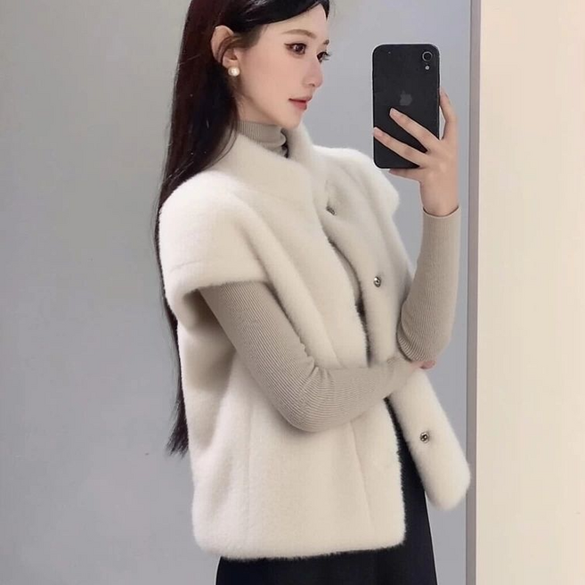 ORZQU 여성 겨울 고급스럽고 우아한 양털 조끼 따뜻한 털 조끼