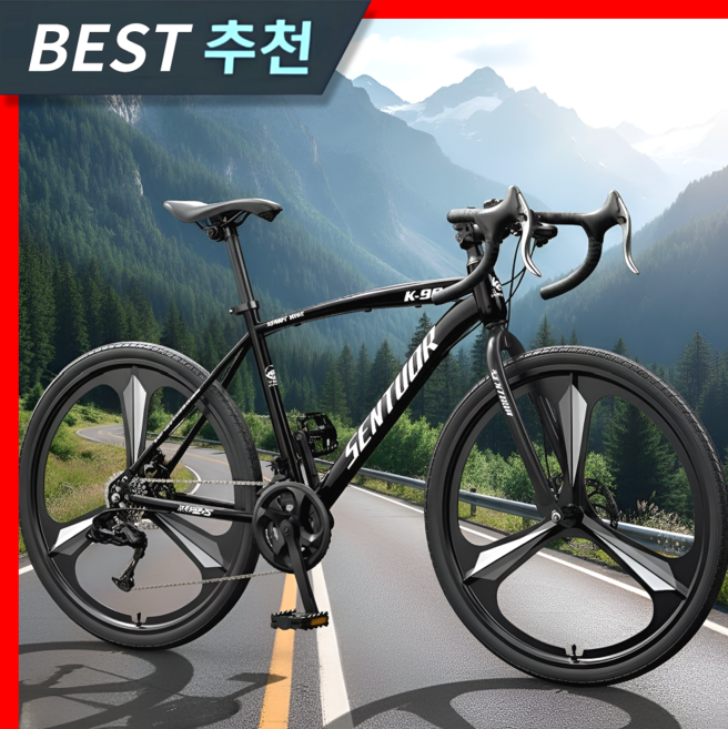 진호스포츠 고성능 로드자전거 사이클 출퇴근 자전거추천 싸이클 학생 성인 입문용, 1개, 155cm, [3포크/27단/Black]