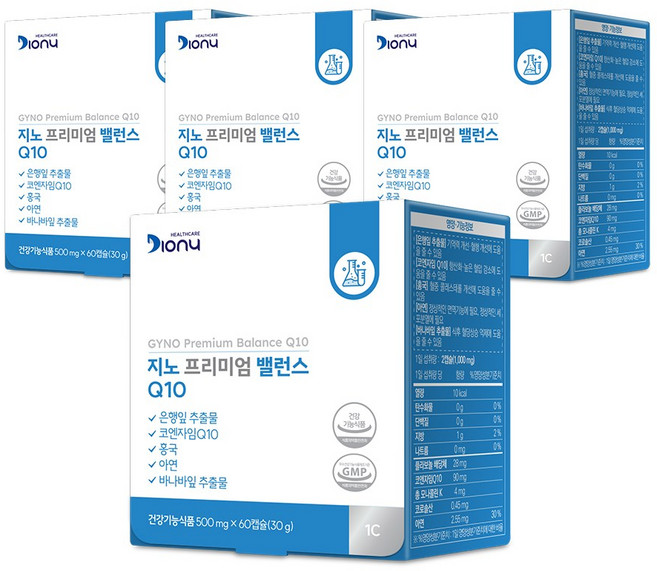 디오니헬스케어 의사개발 약국판매용 복합 코엔자임Q10 지노프리미엄 밸런스Q10, 4박스, 30회분