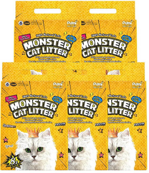 푸르미 응고형 몬스터캣리터 두부 고양이 모래, 8L, 5개, 오리지널