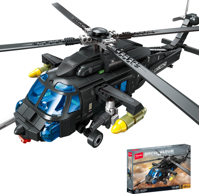 Wakku 밀리터리 레고호환블럭 UH-60 블랙 호크 헬기 소장급 비행기 장난감, 1개