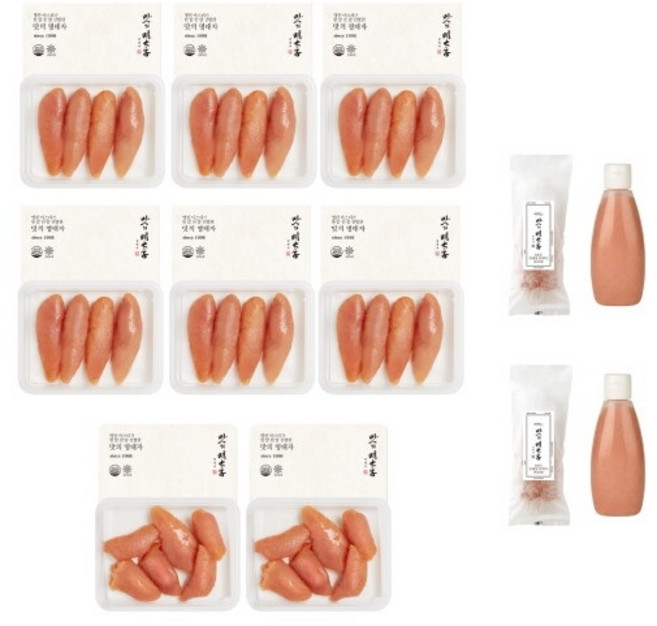 온명란 200g x6팩 + 짜먹는 명란 140g x2개 + 자른 명란 100g x2팩, 1개, 200gx