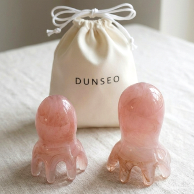 DUNSEO 문어 두피 괄사 마사지기 1+1, 마블핑크, 1세트