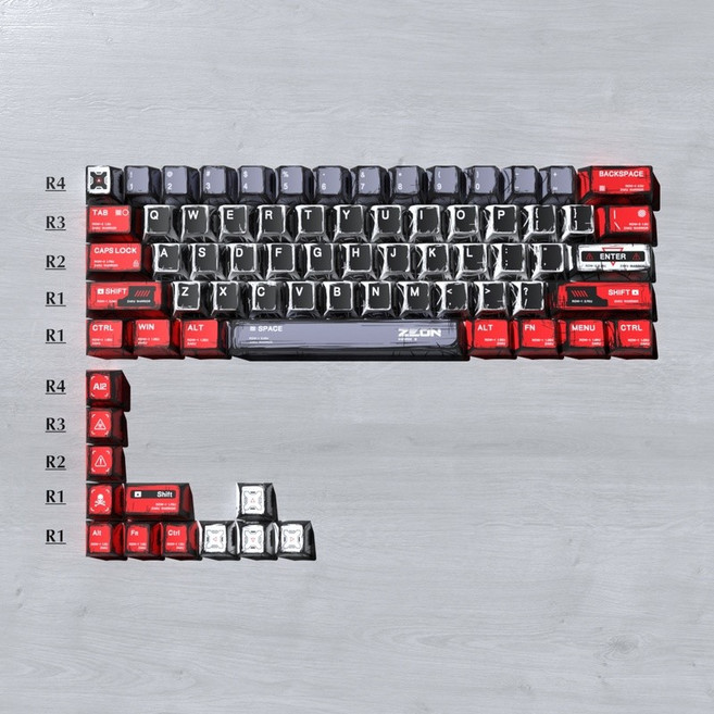 ZEON ZAKU 鋼彈主題 PBT 熱昇華 鍵帽, 戰損-PBT原廠正刻不透光-74鍵