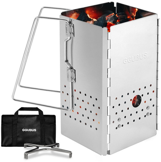 캠핑몽 사각 접이식 차콜스타터 오덕 포함 바베큐그릴 캠핑 화로 숯불 휴대용 착화기 점화기 침니스타터, 1개