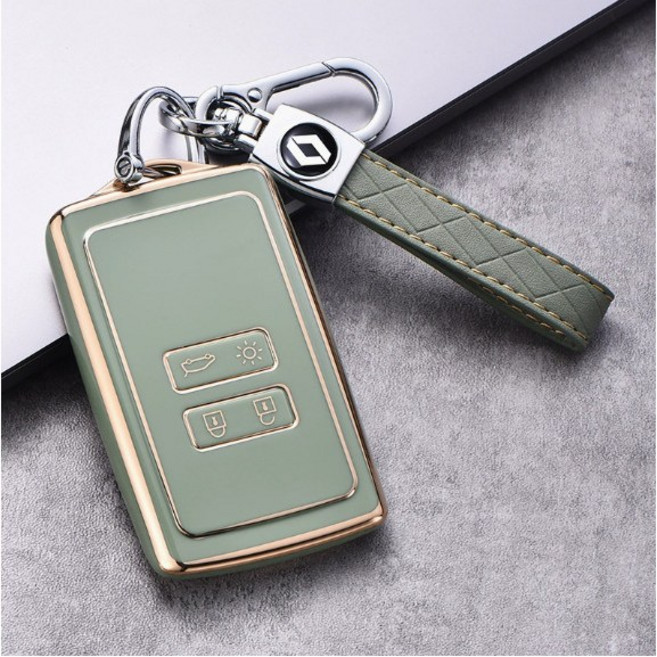 까마느 르노 삼성 키케이스 샤인 QM6 SM6 XM3 차키 키홀더 키링, 그린+로프키링