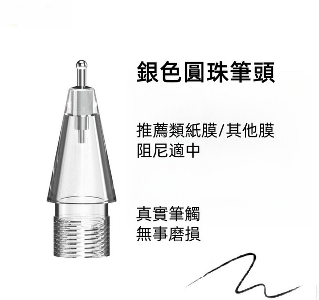 Apple Pencil 1/2 通用 軟矽膠筆尖套 輕柔防滑 耐磨靜音, 長管圓珠筆頭-透明官替款, 1個
