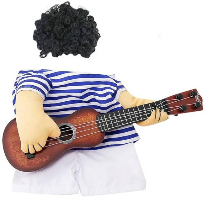 고양이 귀 할로윈 애완 동물 기타 의상 개 크리스마스 폭발성 머리 기타리스트 코스프레 파티 재미 있은 복장 옷, 옵션03) XL, 옵션01) Guitar Afro Hair