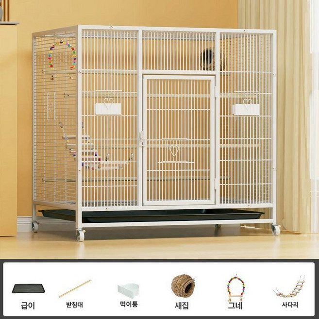 대형 새장 앵무새 조류 이동장 회색앵무 펜스 바퀴 앵무새집, 새장 대형, 1개, 흰색 96x64x89 없음 패키지 2