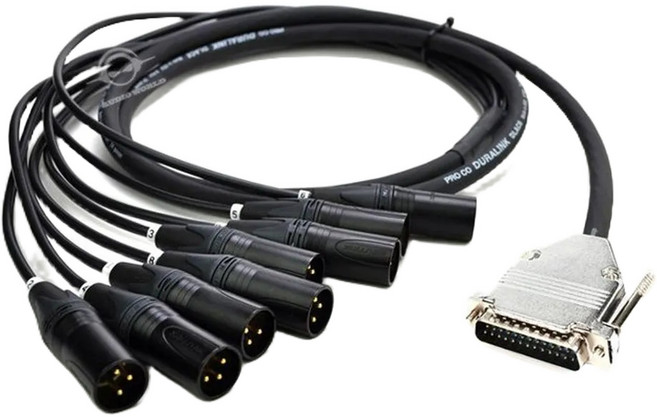 Pro Co 8軌 多軌線 25 Pin D-Sub Neutrik 鍍金XLR, 1個, D-SUB對XLR鍍金公頭,1.5米