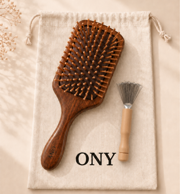 ONY 두피마사지 원목 나무빗 헤어브러쉬 클리너 세트, 1개, 헤어브러쉬+클리너 세트