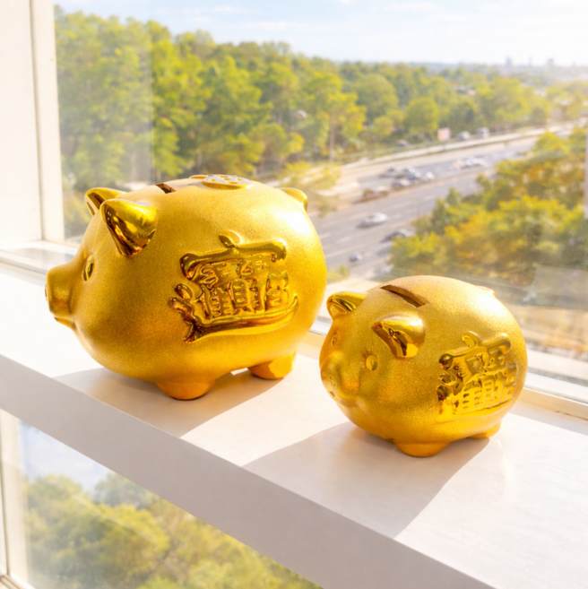 제이에네스 황금 돼지 저금통 이사 식당 개업 선물 대형+소형, 1세트, 골드