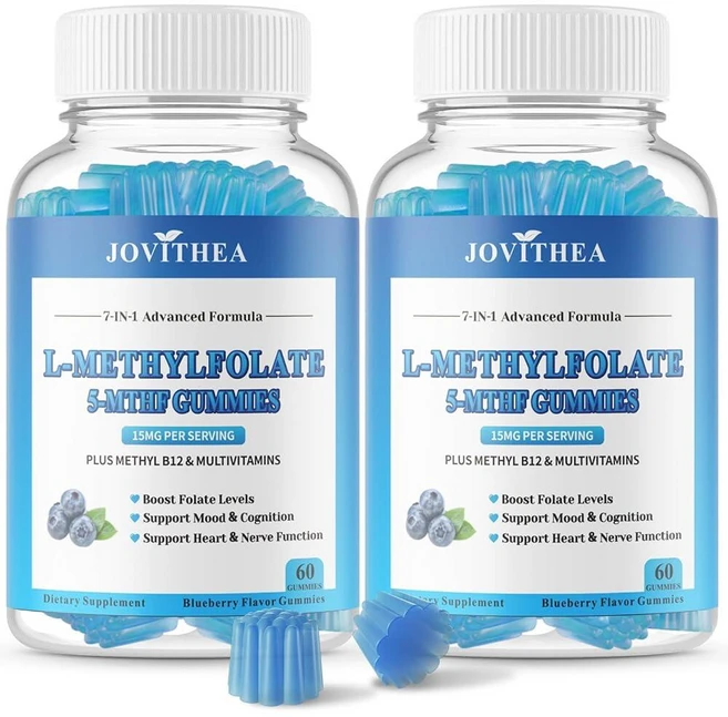 L-메틸엽산 15mg 젤리 2팩 메틸 B12 기분 뇌 건강 인지 및 면역을 위한 엽산 5-MTHF 보충제 무설탕 비건 GMO 프리 120개입, L-메틸엽산 15mg 젤리 2팩, 메틸 B12, 기분, - 쿠팡