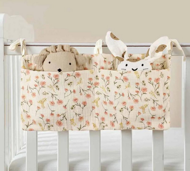 포켓 침대 수납 가방 옆 걸이 소변 카트 기저귀, 12. Pink flower