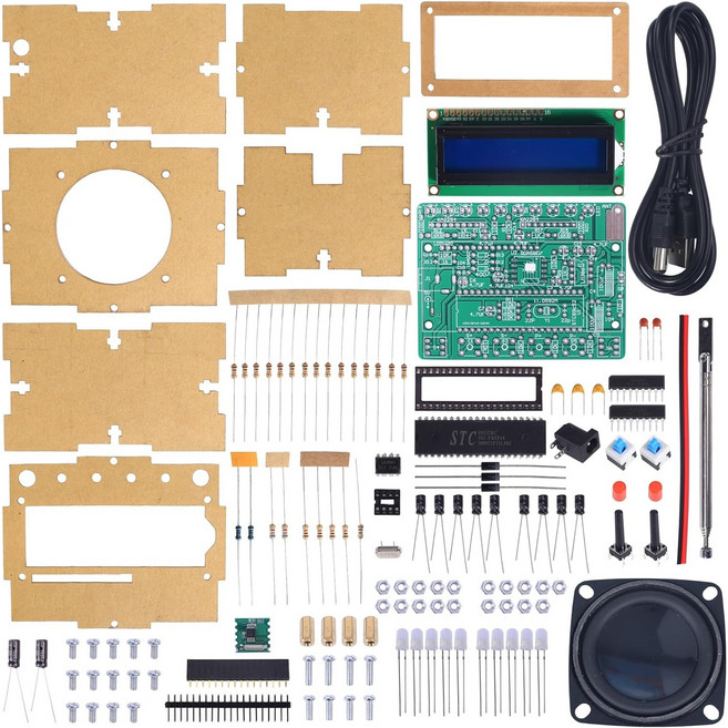 FM 라디오 키트 LED 플래시 DIY 납땜 키트 LCD1602 디스플레이 87-108MHz, 1세트