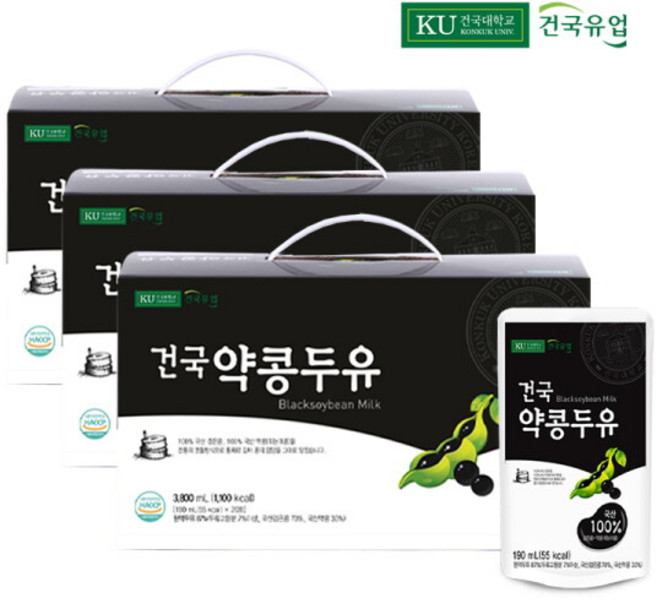 [건국] 100% 국산 검은콩 약콩으로 만든 건국약콩두유, 190ml, 60개