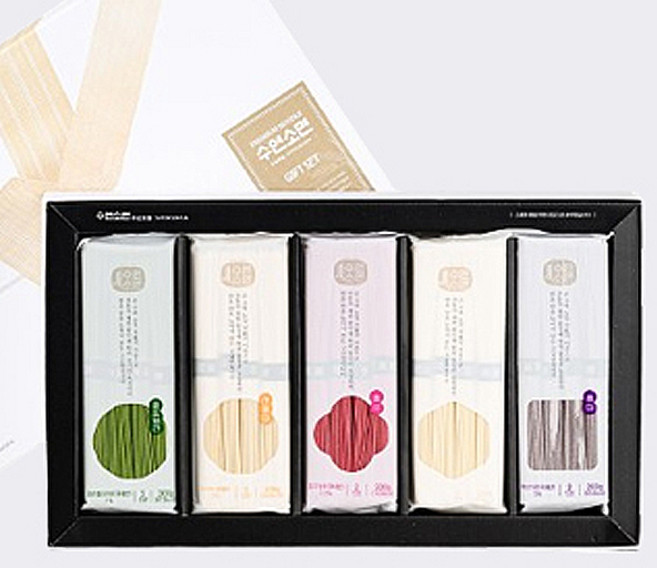 수연소면 오색 국수 5종 프리미엄 5kg (200gX25봉) 1세트 잔치국수 환갑 필순 팔순 답례품 집들이 개업선물, 200g, 25개