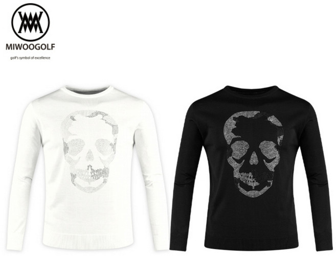 [미우골프] 남성 스컬 패턴 라운드넥 니트 풀오버 맨투맨