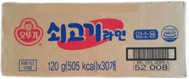 오뚜기 쇠고기라면 업소용 120g, 30개