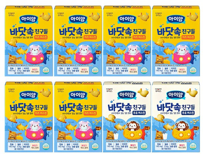 일동후디스 아이얌 바닷속 친구들 8개 혼합, 1세트, 50g, 치즈 비스킷6 + 우유 비스킷2