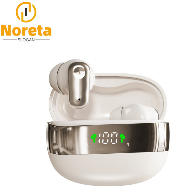 Noreta 무선 블루투스 이어폰 블루투스6.0 칩 오픈형 방수 노이즈캔슬링이어폰, 베이지, PL-99