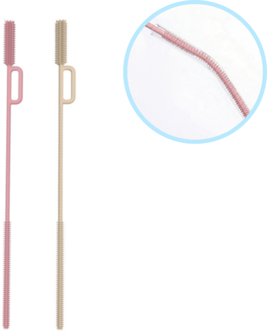 1+1 30cm 텀블러 빨대 세척솔 젖병 실리콘 손상없는 부드러운 롱 다용도, 1세트, 핑크(6mm)+아이보리(8mm)