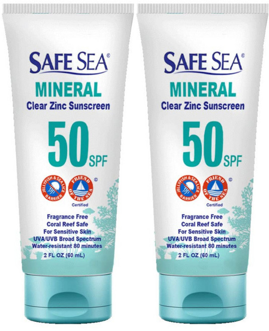 Safe Sea 미네랄 SPF50 무기자차 선크림 60ml 2개 해파리 스파이크 방지 산호초 보호