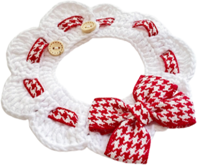 큐앤캐롯 반려동물 핸드메이드 니트 케이프 체크무늬 왕리본, 빨강, 1개